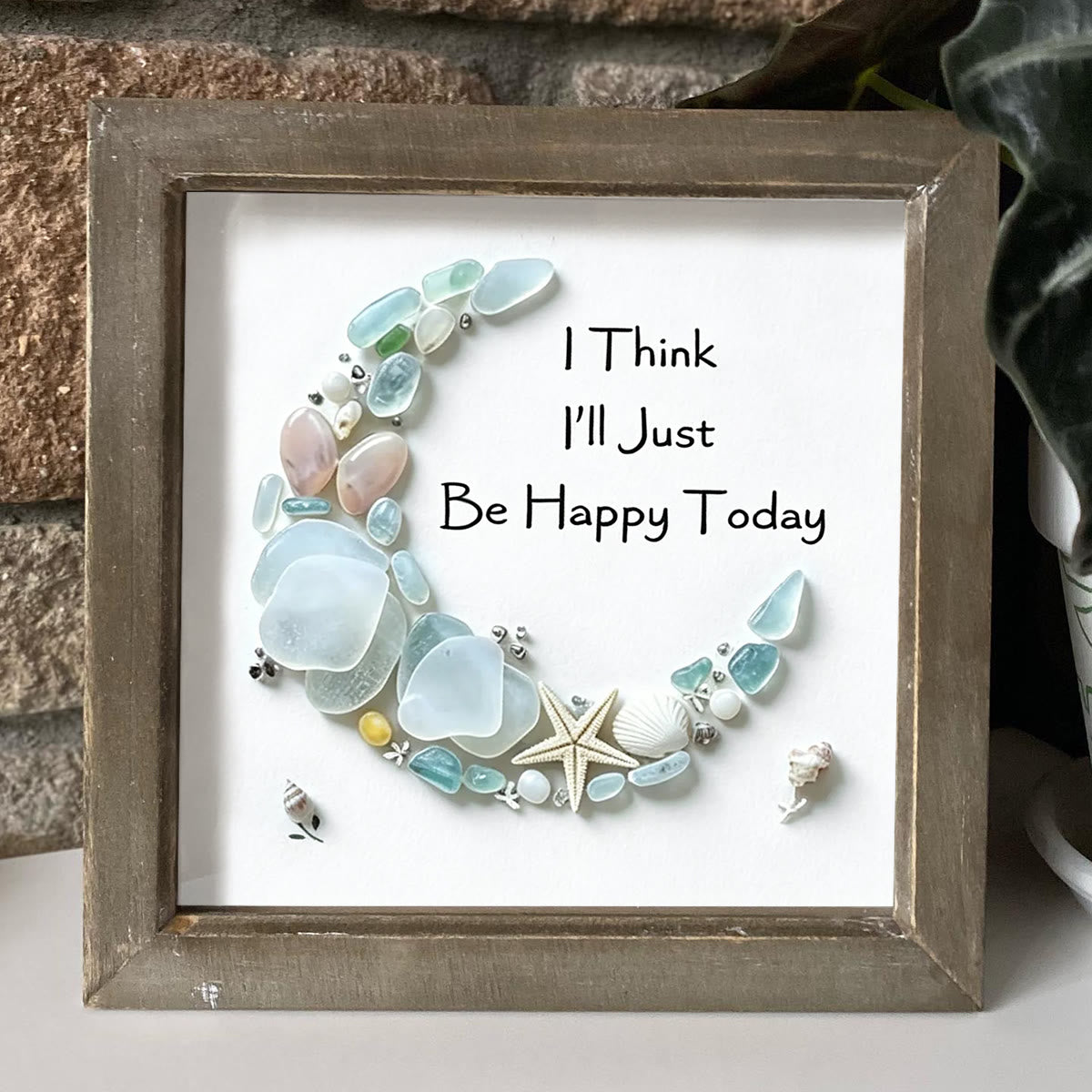 Just Be Happy Today Crescent Moon Sea Glass Framed Art - image 3