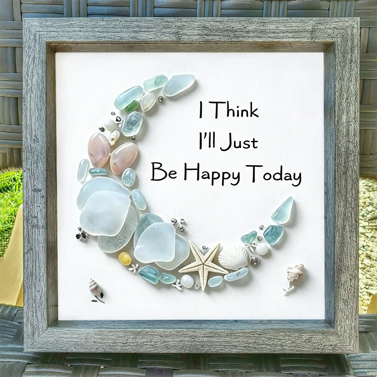 Just Be Happy Today Crescent Moon Sea Glass Framed Art - image 0