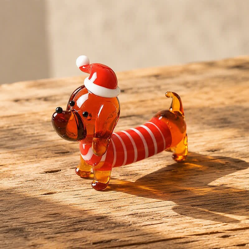 Mini Long Dachshund Dog In Cozy Sweaters Collection - Hand Blown Glass Wiener Dog Statue - Red Striped - image 7