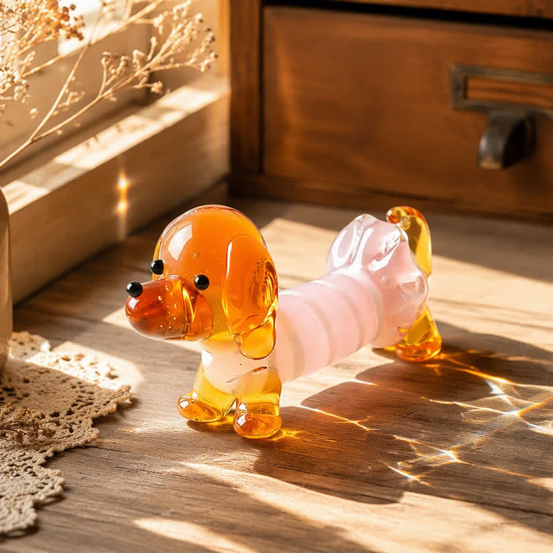 Mini Long Dachshund Dog In Cozy Sweaters Collection - Hand Blown Glass Wiener Dog Statue - Pink Striped - image 11