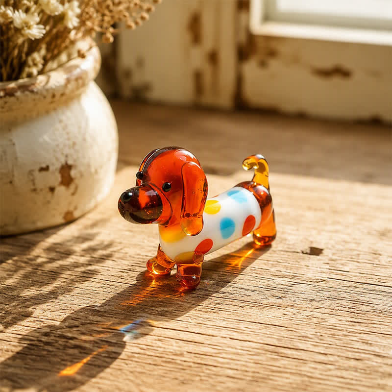 Mini Long Dachshund Dog In Cozy Sweaters Collection - Hand Blown Glass Wiener Dog Statue - Colored Dots - image 1