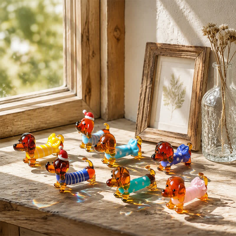 Mini Long Dachshund Dog In Cozy Sweaters Collection - Hand Blown Glass Wiener Dog Statue - image 2