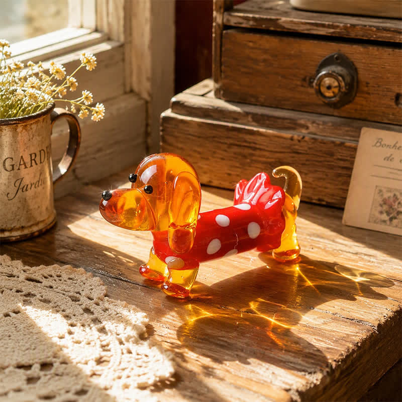 Mini Long Dachshund Dog In Cozy Sweaters Collection - Hand Blown Glass Wiener Dog Statue - Red Dots - image 12