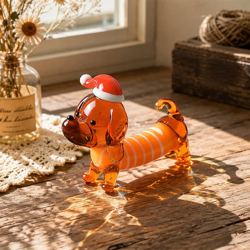 Mini Long Dachshund Dog In Cozy Sweaters Collection - Hand Blown Glass Wiener Dog Statue - Orange Striped - image 10