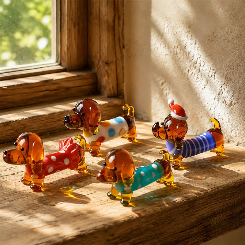 Mini Long Dachshund Dog In Cozy Sweaters Collection - Hand Blown Glass Wiener Dog Statue - image 4
