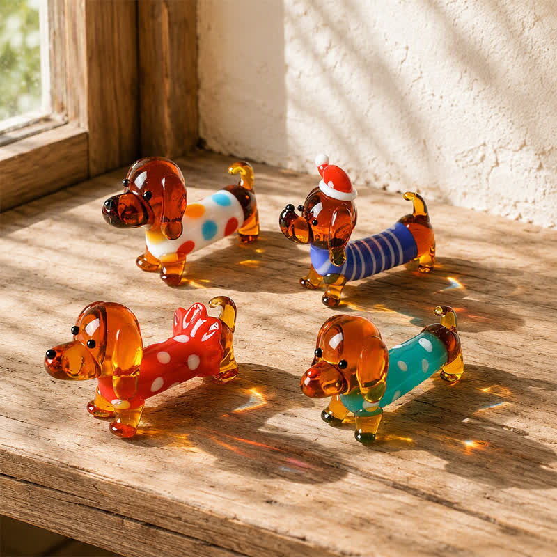 Mini Long Dachshund Dog In Cozy Sweaters Collection - Hand Blown Glass Wiener Dog Statue - image 0