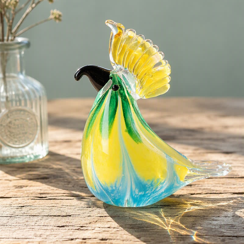 Golden-Crested Cockatoo Collection - Handblown Rainbow Swirl Glass Parrot Sculpture - image 5