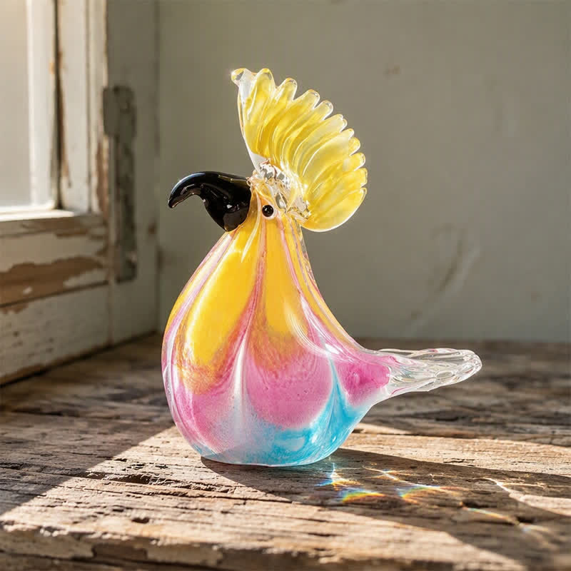 Golden-Crested Cockatoo Collection - Handblown Rainbow Swirl Glass Parrot Sculpture - image 1