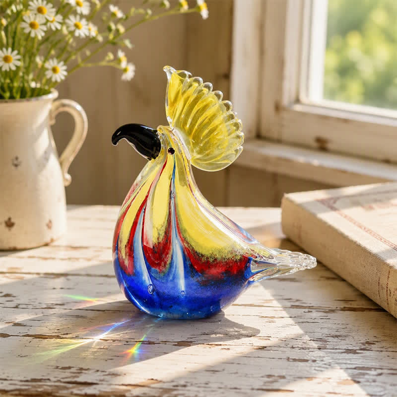 Golden-Crested Cockatoo Collection - Handblown Rainbow Swirl Glass Parrot Sculpture - image 3