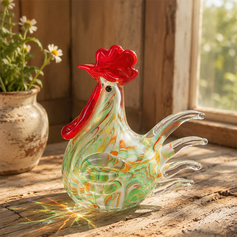 The Chubby Hen Collection - Large Handblown Glass Rooster Sculptures - Meadow Speckle Hen - image 2