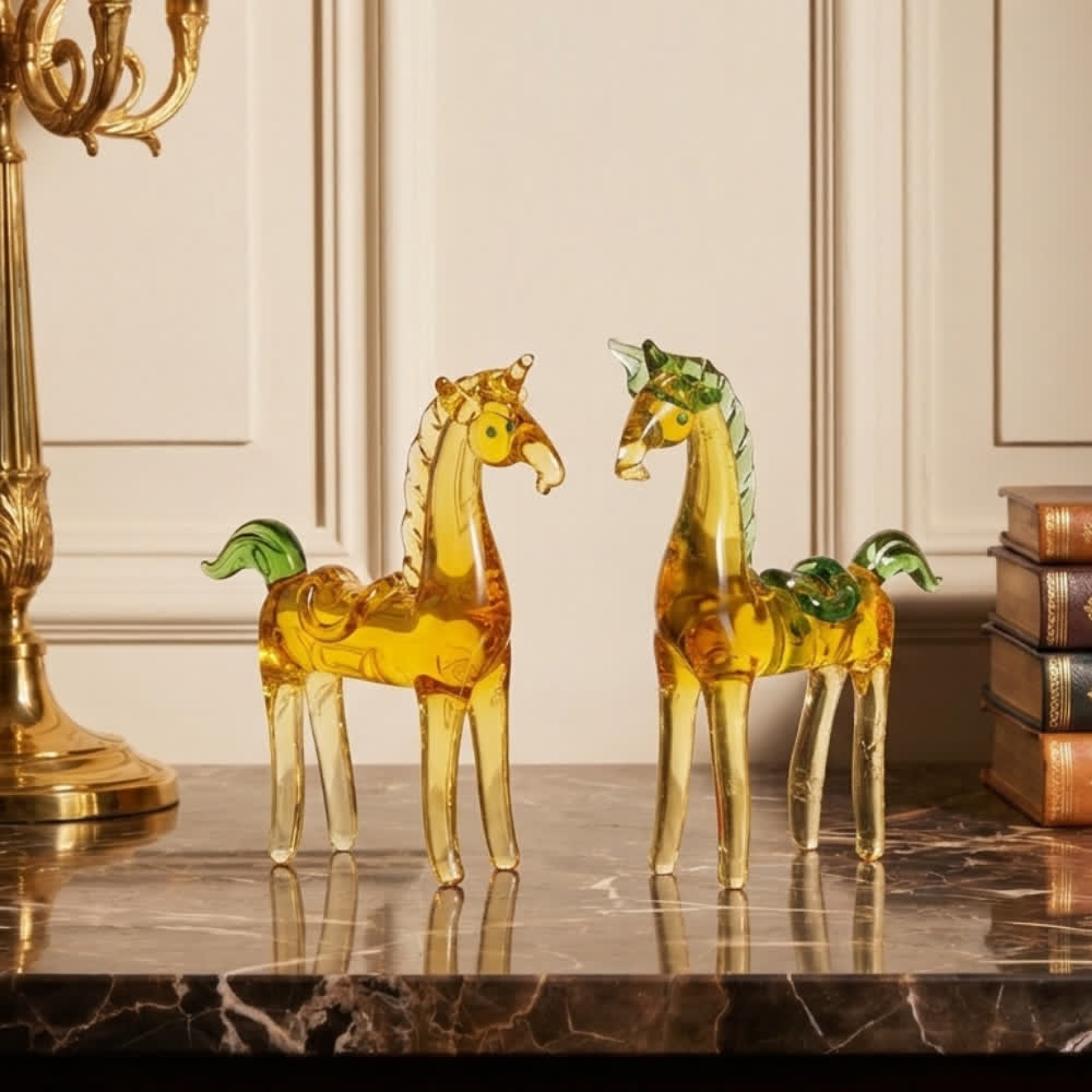 The Galloping Luck Sunshine Ponies Statue - Handblown Glass Horse Figurine Collection - image 0