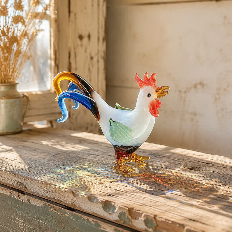 Morning Glory Colorful Rooster Statue - Handblown Glass Sculpture Farmhouse Table Ornament - image 4