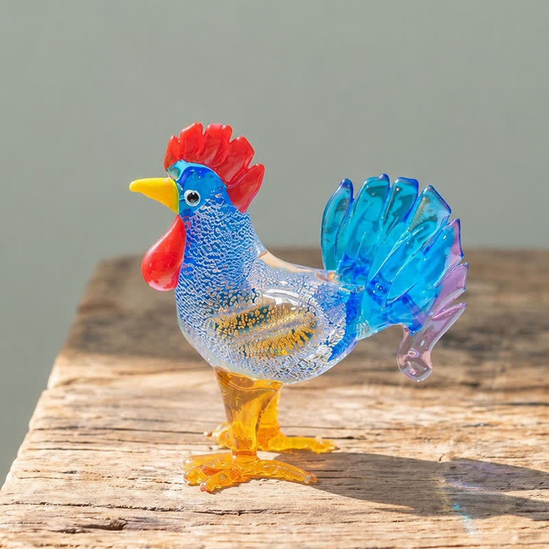 Happy Cluckers Good Fortune Rooster Statue - Handblown Mini Glass Sculpture Collection - Blue - image 1