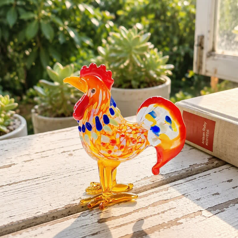Happy Cluckers Good Fortune Rooster Statue - Handblown Mini Glass Sculpture Collection - Orange - image 5