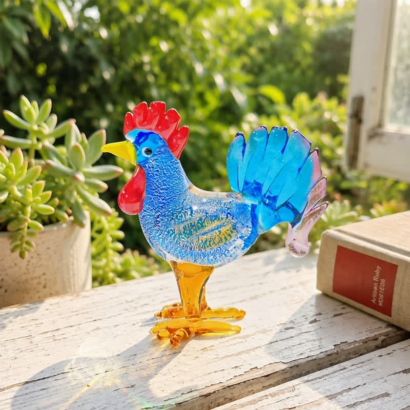 Happy Cluckers Good Fortune Rooster Statue - Handblown Mini Glass Sculpture Collection - image 2