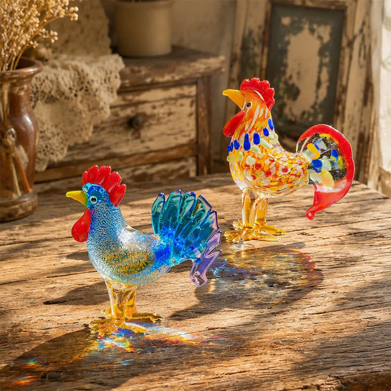 Happy Cluckers Good Fortune Rooster Statue - Handblown Mini Glass Sculpture Collection - image 0
