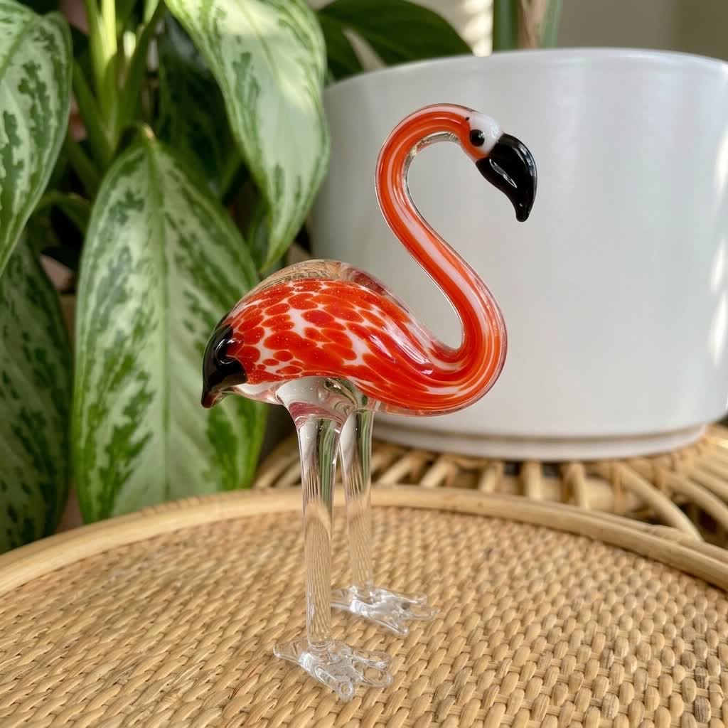 Little Glass Flamingos Animal Statue Decor - Handblown Mini Glass Sculpture Collection - Red - image 1