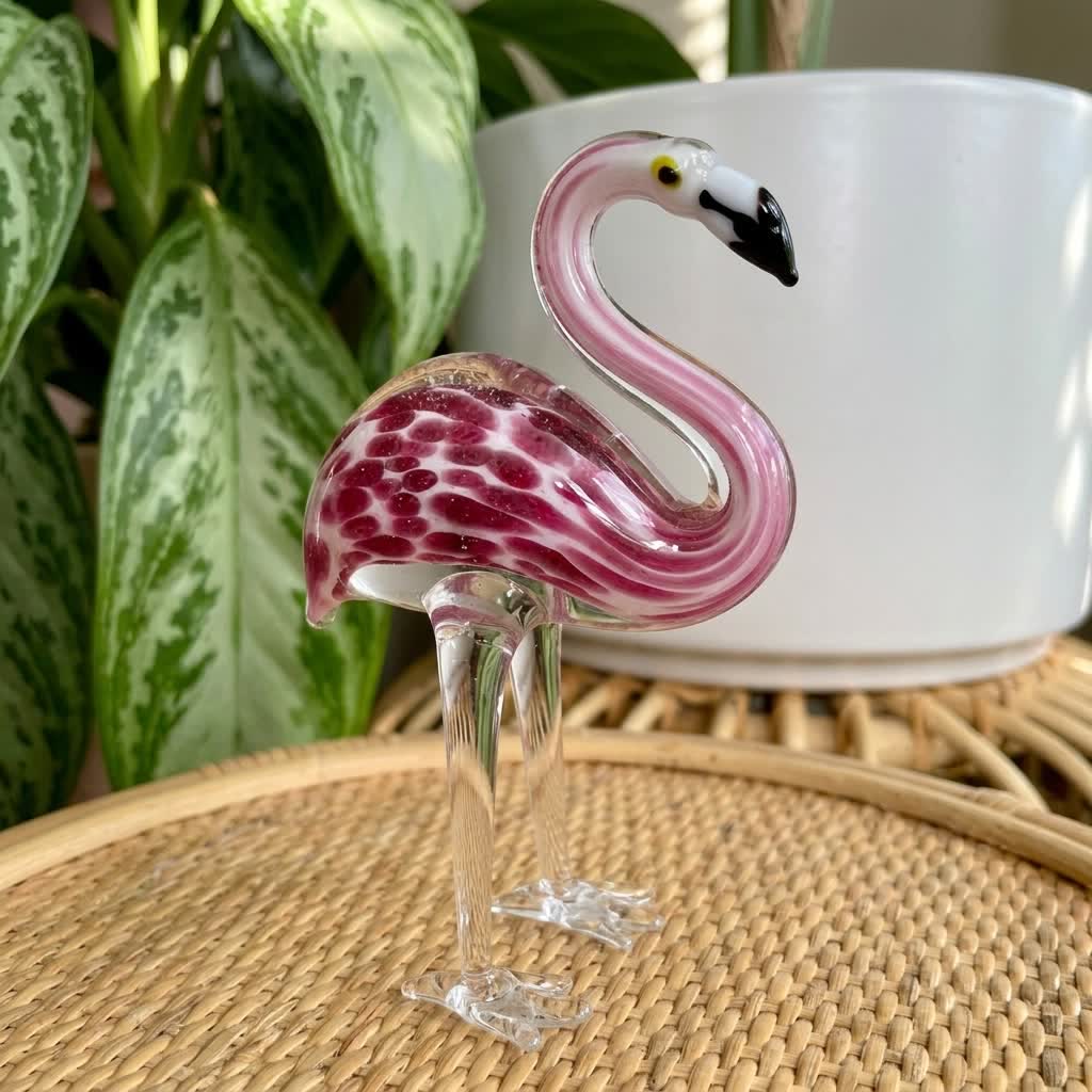Little Glass Flamingos Animal Statue Decor - Handblown Mini Glass Sculpture Collection - Purple - image 3