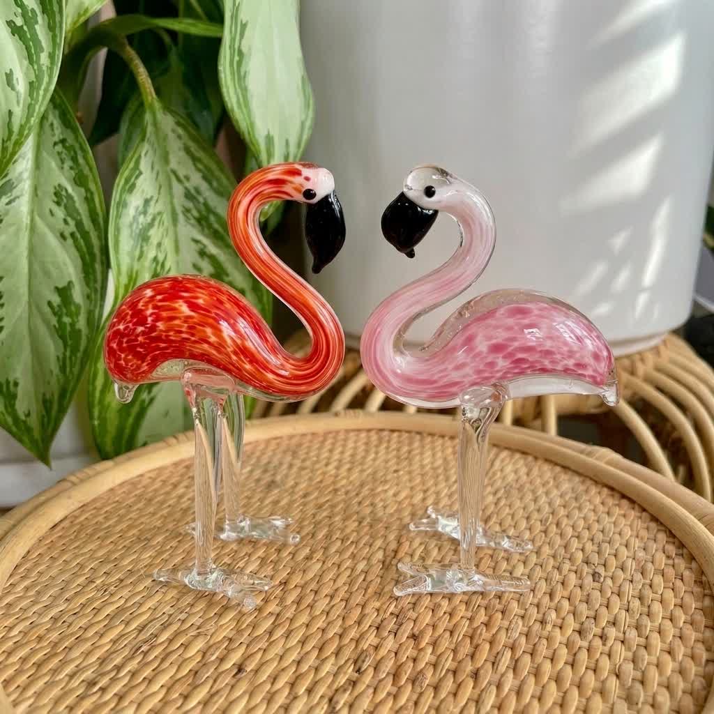 Little Glass Flamingos Animal Statue Decor - Handblown Mini Glass Sculpture Collection - image 0