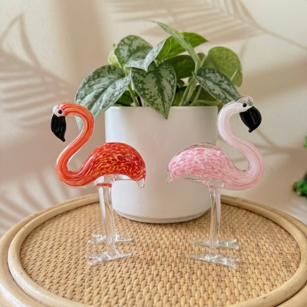 Little Glass Flamingos Animal Statue Decor - Handblown Mini Glass Sculpture Collection - image 2