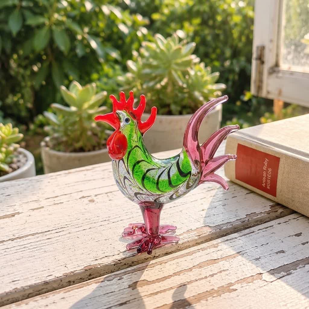 Happy Cluckers Good Fortune Rooster Statue - Handblown Mini Glass Sculpture Collection - Purple - image 6