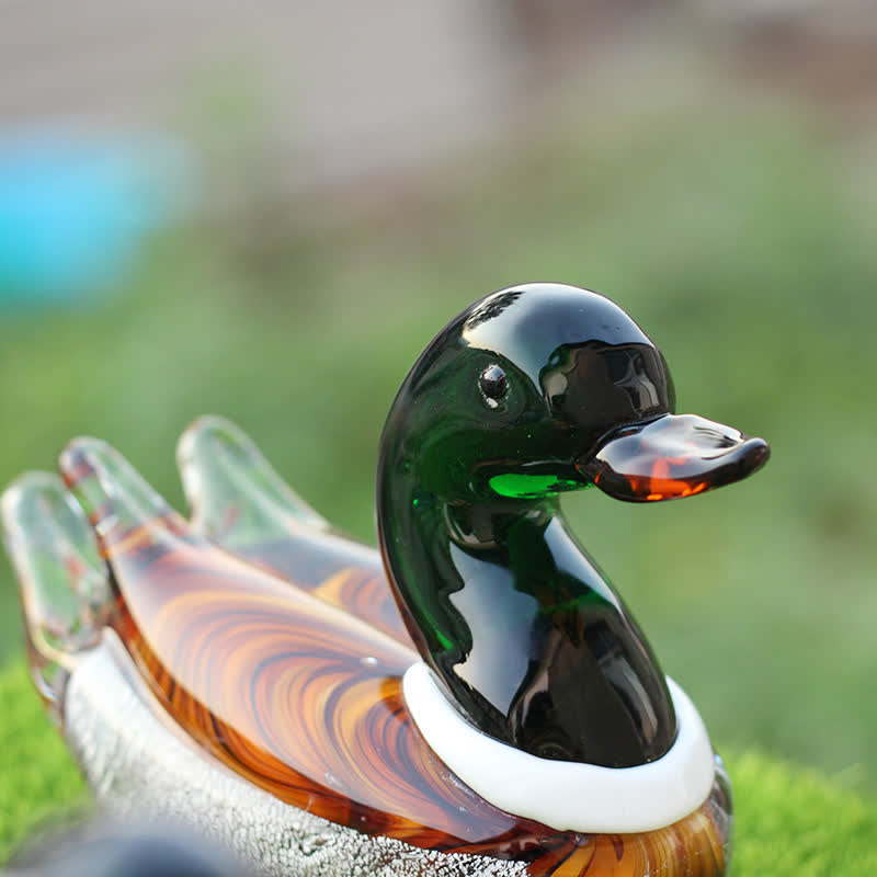 Wildfowl Mallard Duck Art Glass Sculpture - Handblown Glass Animal Art Ornament - image 5