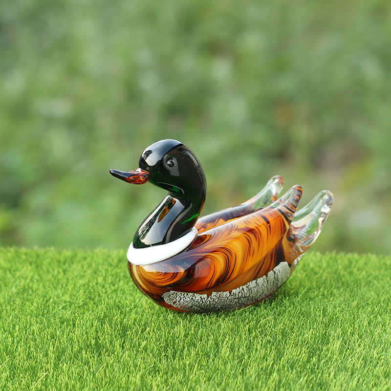 Wildfowl Mallard Duck Art Glass Sculpture - Handblown Glass Animal Art Ornament - image 4