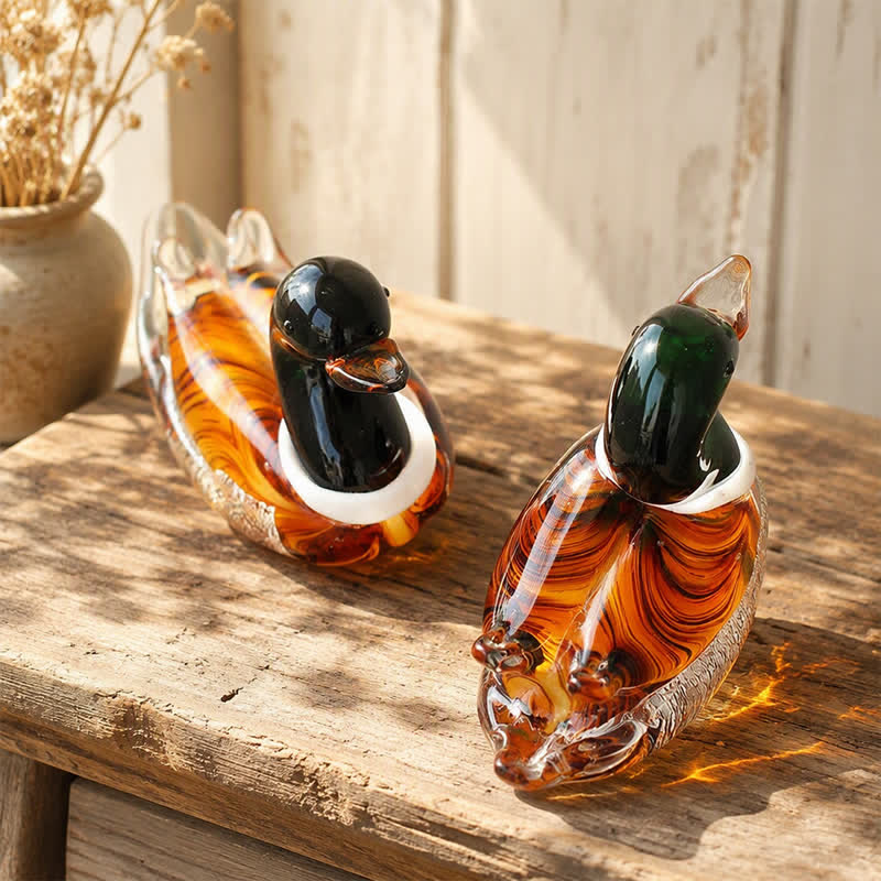 Wildfowl Mallard Duck Art Glass Sculpture - Handblown Glass Animal Art Ornament - image 1