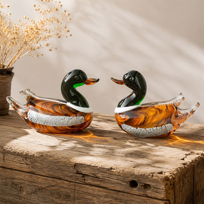 Wildfowl Mallard Duck Art Glass Sculpture - Handblown Glass Animal Art Ornament - image 2