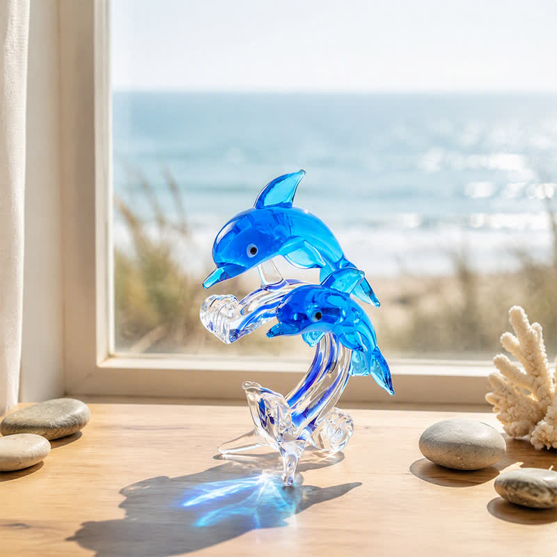 Love & Harmony Twin Souls Glass Sculpture - Hand-Blown Blue Dolphin Couple Figurine - image 4