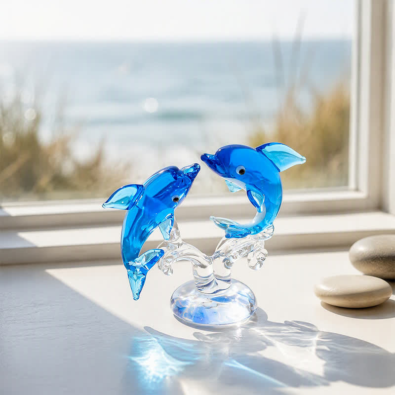 Love & Harmony Twin Souls Glass Sculpture - Hand-Blown Blue Dolphin Couple Figurine - image 5