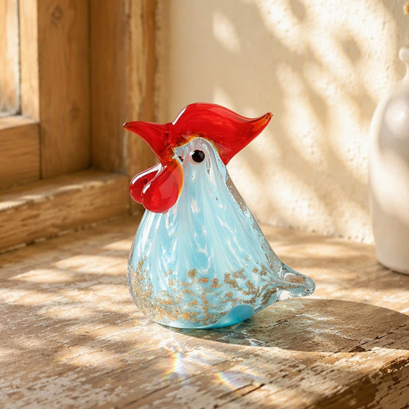 The Sunrise Cock Glass Sculpture - Hand-blown Glass Chicken Figurines Collection - Blue - image 4