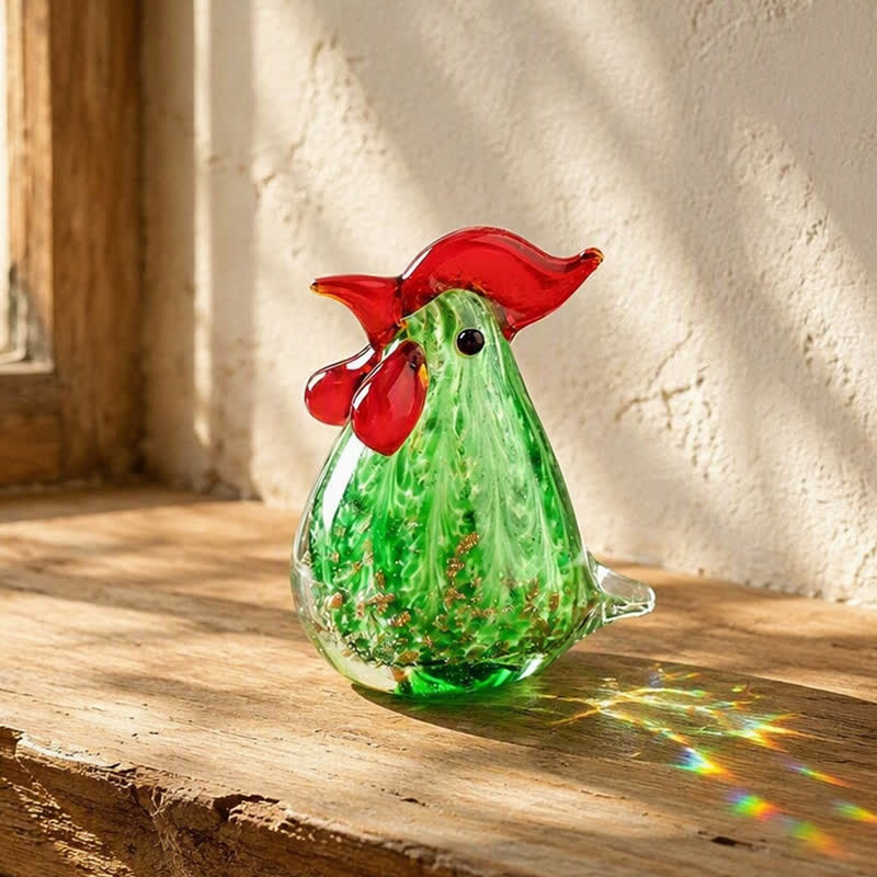 The Sunrise Cock Glass Sculpture - Hand-blown Glass Chicken Figurines Collection - Green - image 6
