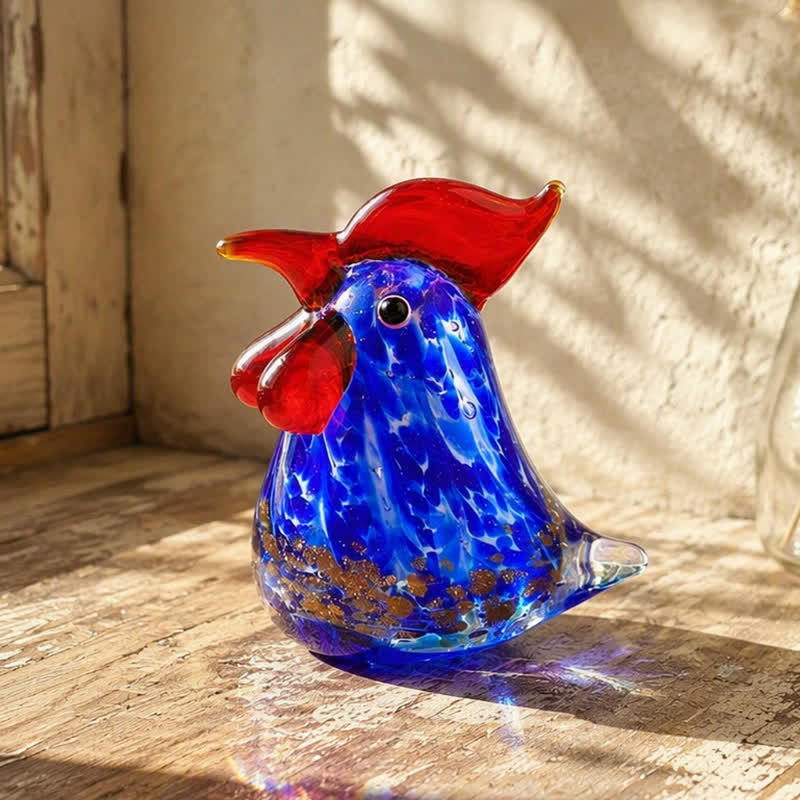 The Sunrise Cock Glass Sculpture - Hand-blown Glass Chicken Figurines Collection - Navy Blue - image 5