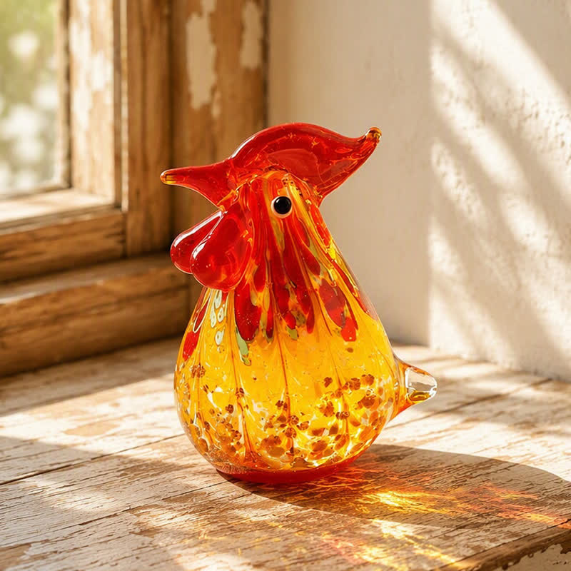 The Sunrise Cock Glass Sculpture - Hand-blown Glass Chicken Figurines Collection - Orange - image 2