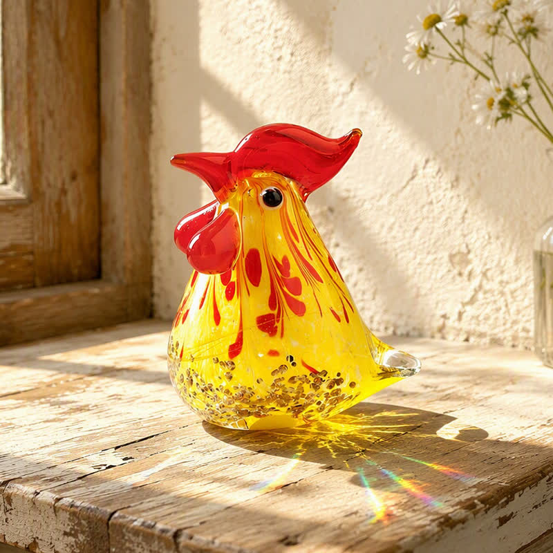The Sunrise Cock Glass Sculpture - Hand-blown Glass Chicken Figurines Collection - Yellow - image 3