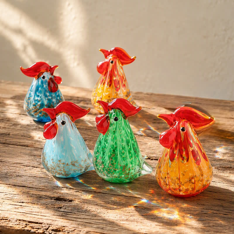The Sunrise Cock Glass Sculpture - Hand-blown Glass Chicken Figurines Collection - image 1