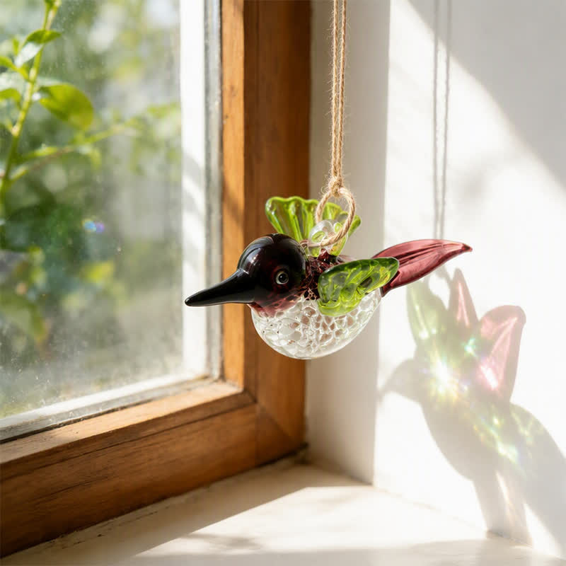 The Garden Messengers Hummingbird Sculpture - Hand-blown Glass Hanging Humming Bird Figurine - Black - image 0