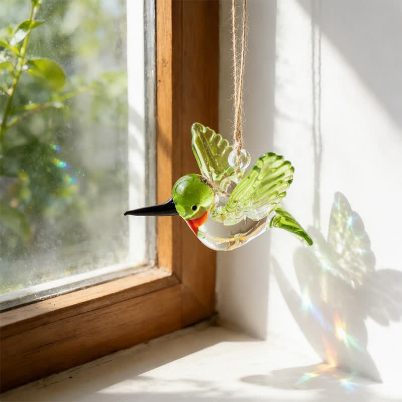 The Garden Messengers Hummingbird Sculpture - Hand-blown Glass Hanging Humming Bird Figurine - Green - image 6