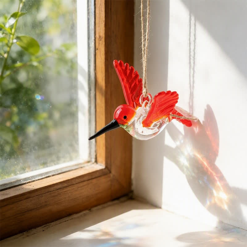 The Garden Messengers Hummingbird Sculpture - Hand-blown Glass Hanging Humming Bird Figurine - Red - image 8