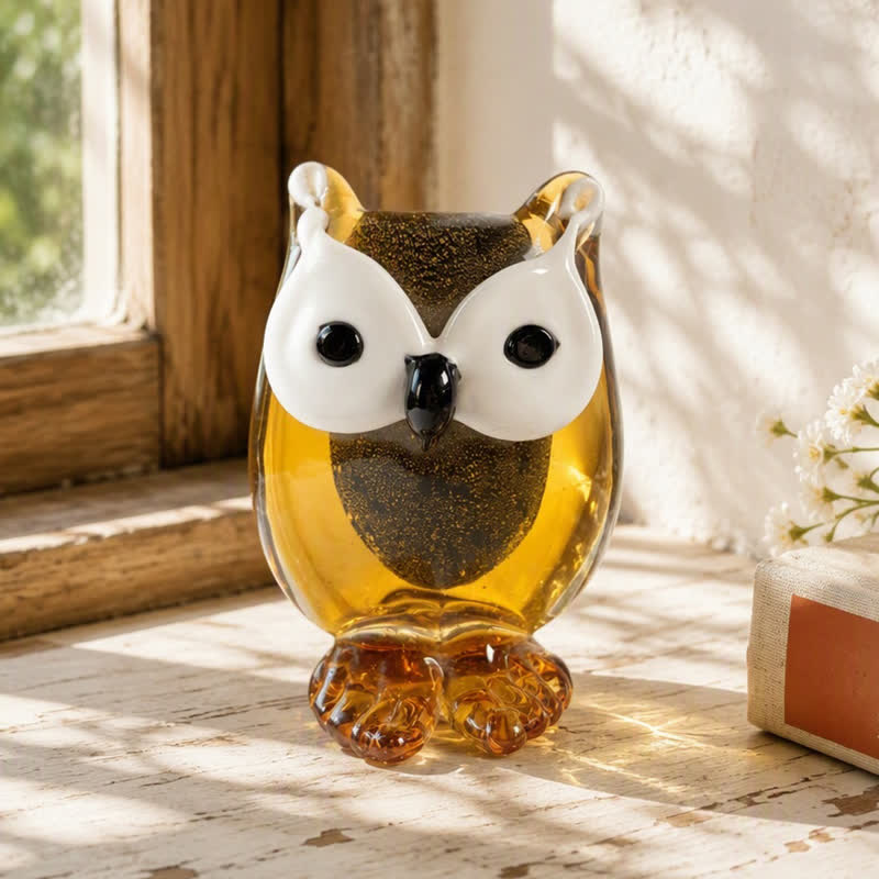 The Wise Watcher Cute Owl Sculpture - Handblown Art Glass Animal Figurine - Owl - image 0