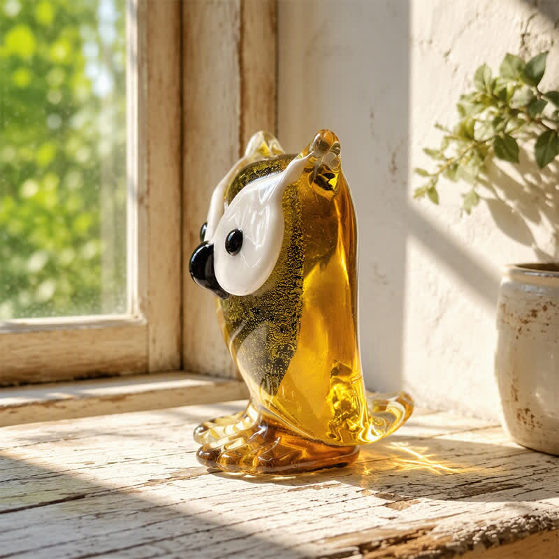 The Wise Watcher Cute Owl Sculpture - Handblown Art Glass Animal Figurine - image 3
