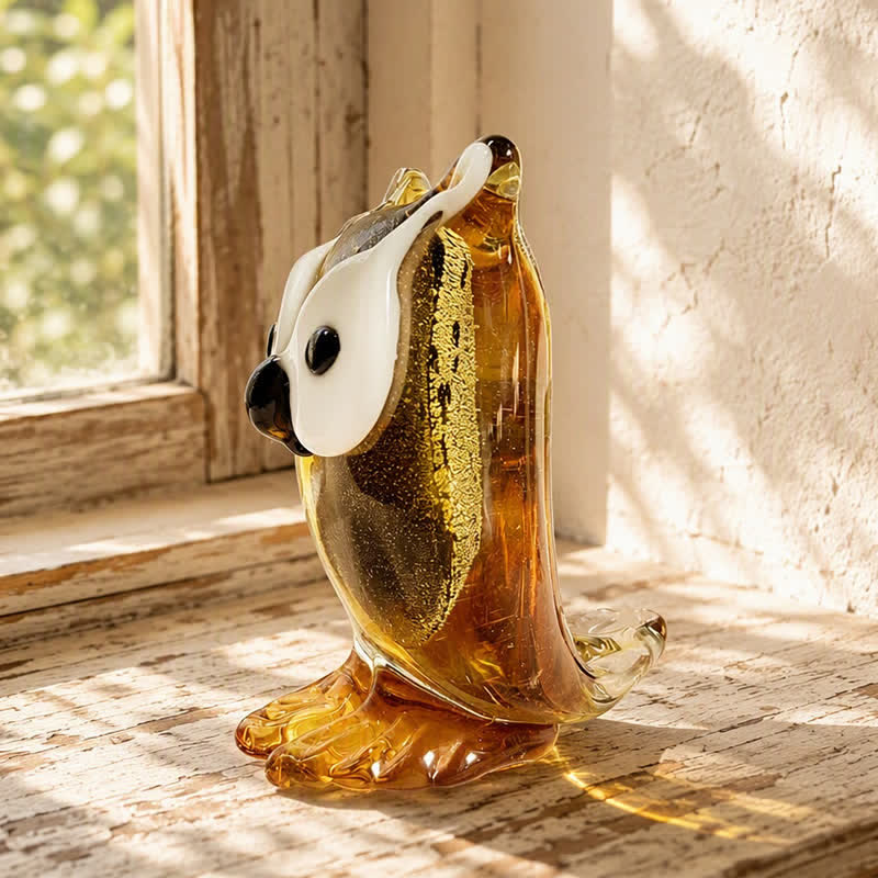 The Wise Watcher Cute Owl Sculpture - Handblown Art Glass Animal Figurine - image 1