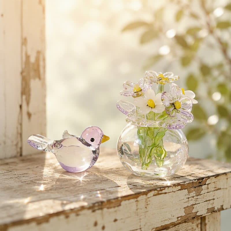Forever Spring 2Pcs Bird & Glass Flower Vase Set - Hand Blown Glass Home Decor For Bird Lovers - Pink - image 4