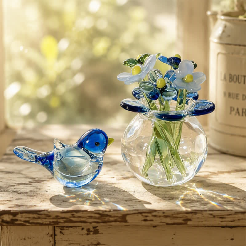 Forever Spring 2Pcs Bird & Glass Flower Vase Set - Hand Blown Glass Home Decor For Bird Lovers - image 1