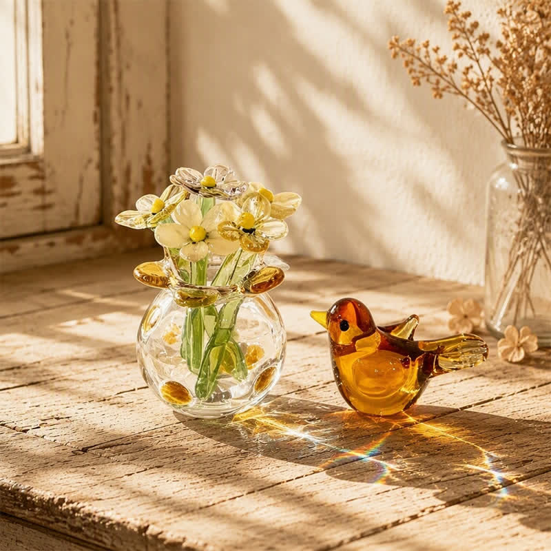 Forever Spring 2Pcs Bird & Glass Flower Vase Set - Hand Blown Glass Home Decor For Bird Lovers - image 7
