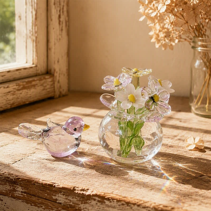 Forever Spring 2Pcs Bird & Glass Flower Vase Set - Hand Blown Glass Home Decor For Bird Lovers - image 5