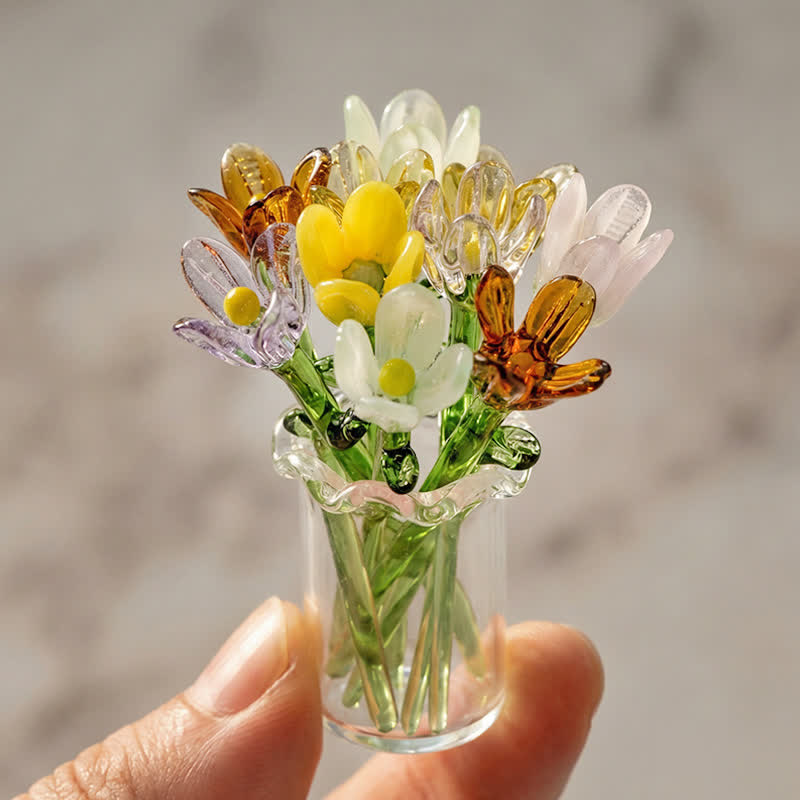 Miniature Forever Glass Bouquet Set - Handblown Glass Random Flower Bouquet In Tiny Vase - Flowers & Vase - image 0