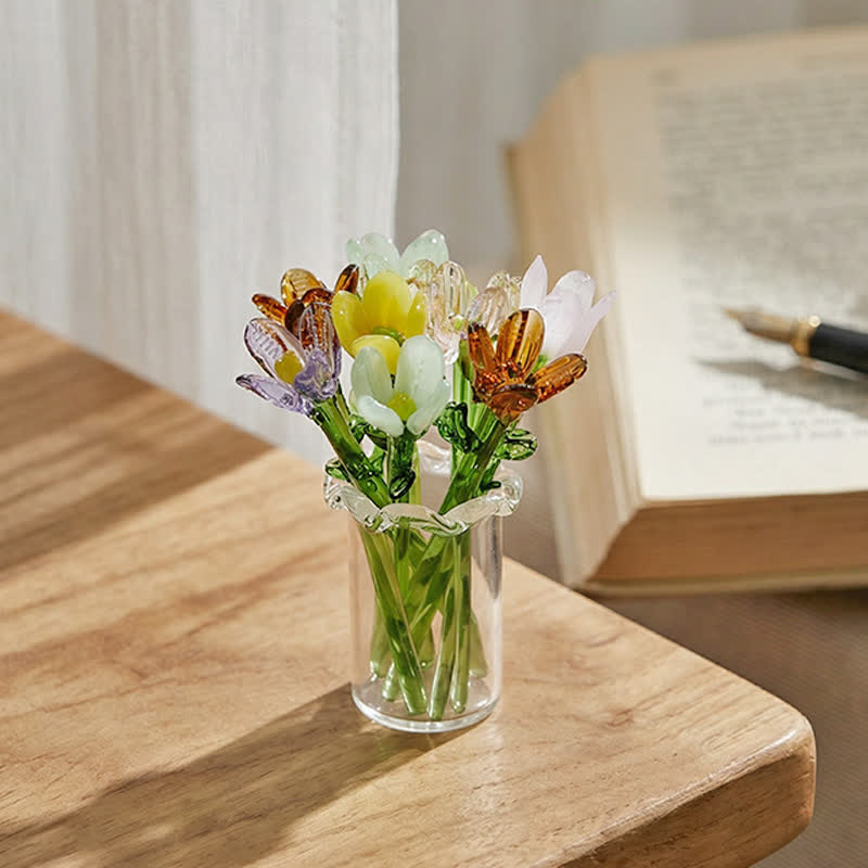 Miniature Forever Glass Bouquet Set - Handblown Glass Random Flower Bouquet In Tiny Vase - image 2