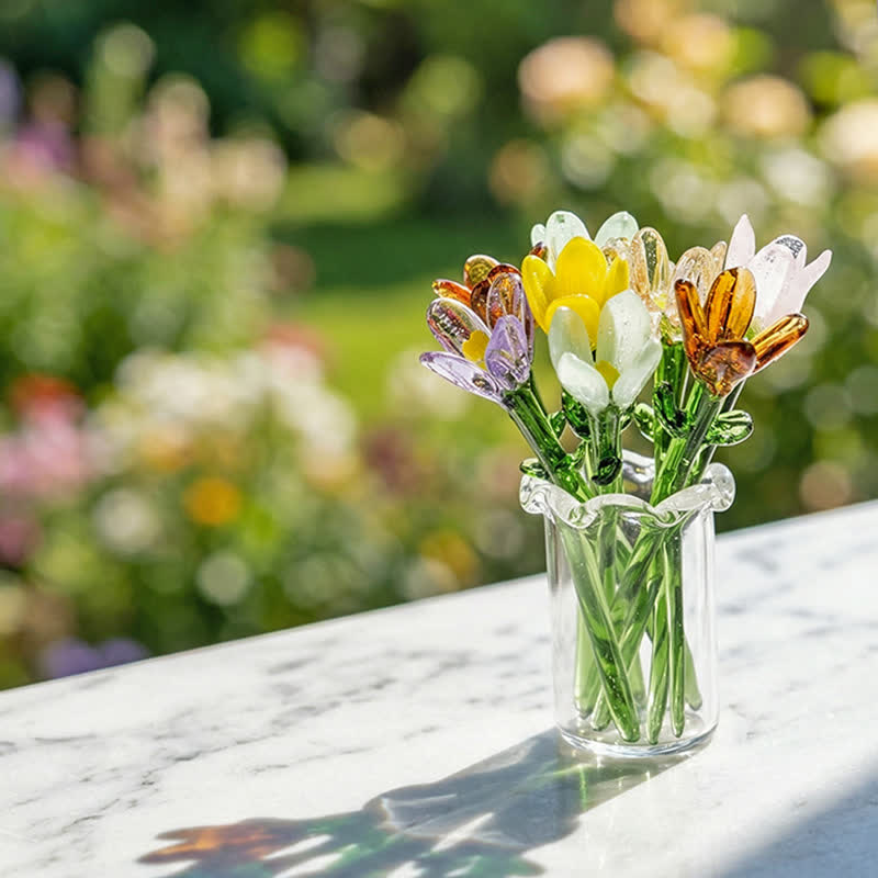 Miniature Forever Glass Bouquet Set - Handblown Glass Random Flower Bouquet In Tiny Vase - image 4